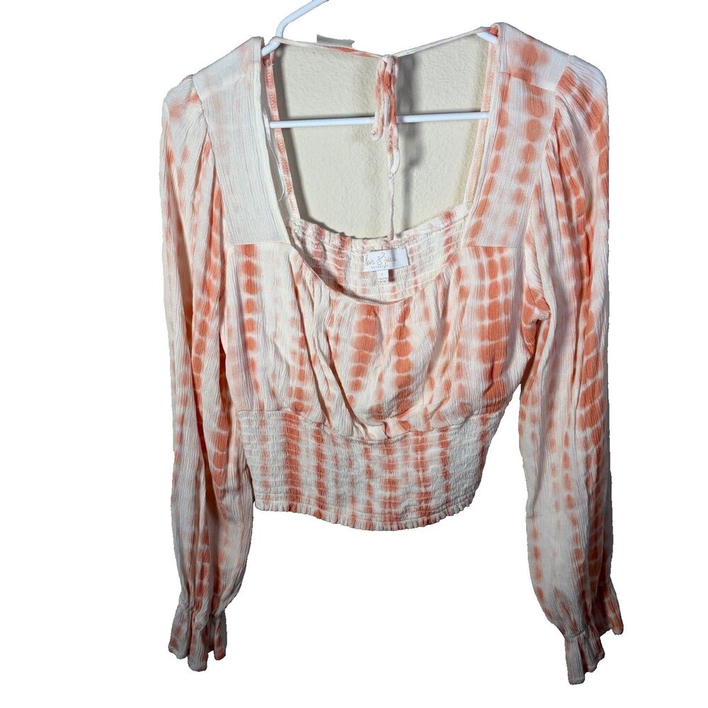 Love & Piece Collective Shirt Women's Large Smocked Long Sleeve Tie Dye Top